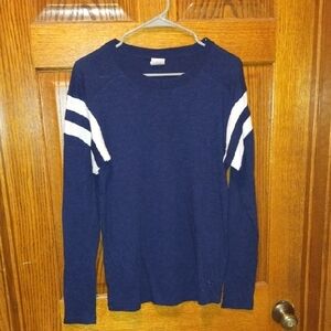 Navy Blue Long Sleeve Shirt with White Stripes